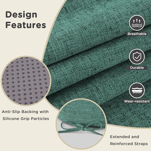 Image of AddGrace Set of 6 Chair Cushions for Metal Dining Chairs 14x14 Green | Non Slip,Washable Removable Cover with Ties, Textured, for Kitchen Dining Room Indoor, Hard Wooden Chairs, Family Gathering