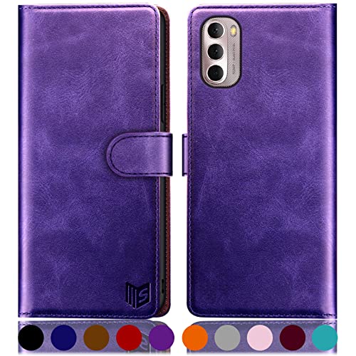 Étui portefeuille Moto G 5G SUANPOT en cuir PU violet avec protection antichoc