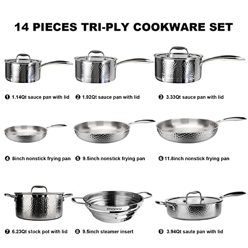 imarku-Stainless-Steel-Pots-and-Pans-Set-14-Piece-Tri-Ply-Hammered-Stainless-Steel-Cookware-Set-Professional-Induction-Kitchen-Cookware-Sets-Oven-Dishwasher-Safe-Non-Toxic-PFAS-Free-Silver