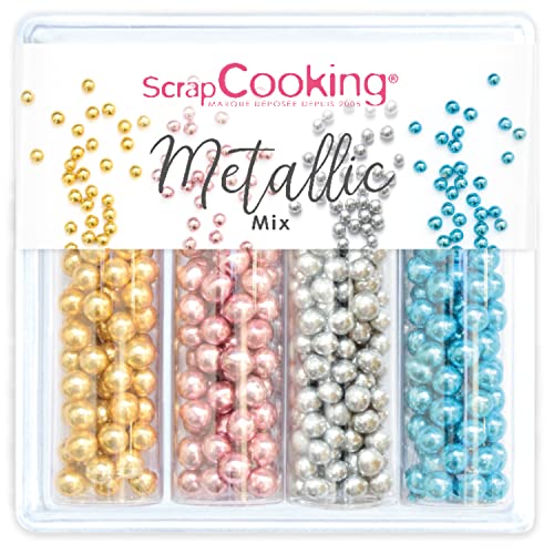 ScrapCooking - Metallic Mix 64g - Décors Comestibles Sucrés Décorations Pâtisseries Gâteaux - Or, Rose, Bleu, Argent - 7518