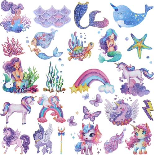 Hohamn Glitter Temporary Tattoos for Girls - 120+ Styles Mermaid Fake Tattoos for Girls Kids Birthday Party Supplies Favors, Baby Shower