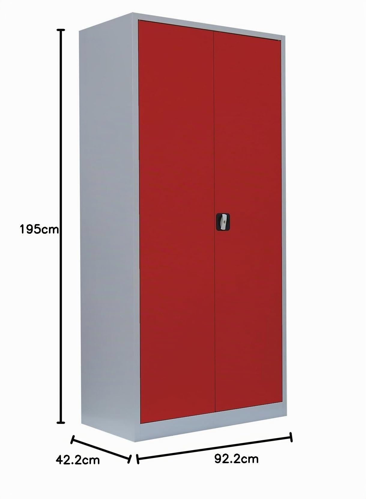 Flügeltürenschrank komplett montiert Metallschrank abschließbar grau/rot 195x92x42cm (HxBxT) Lagerschrank Aktenschrank 4 Fachböden 530344