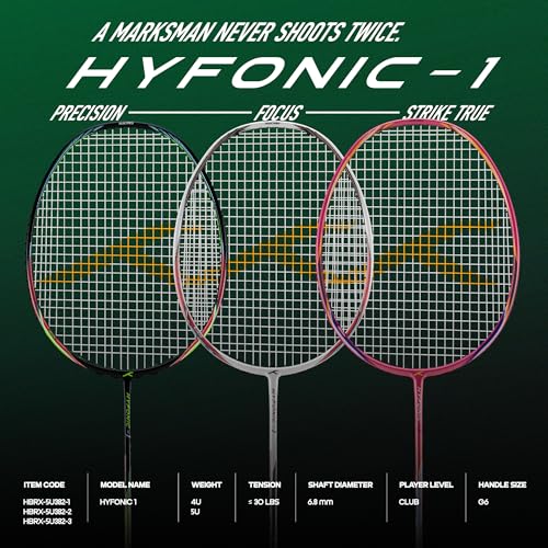 Image of Hundred Hyfonic 1 Badminton Racket (Strung) | Graphite Frame | Precision Control Racket | Balanced Feel for Accurate Shots | Max Tension 30 lbs | Full Cover Included