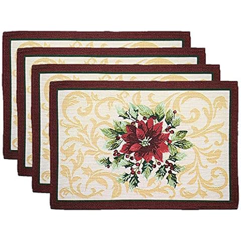 Homvare Christmas Holiday Placemats for Home Decoration Heat Resistant Washable - 13”x19”- Set of 4 - Poinsettia Cover