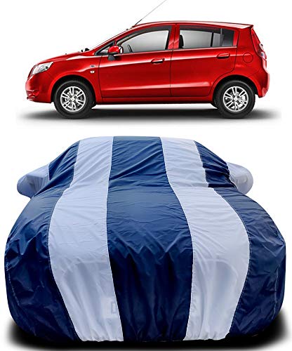 Image of PURPLEHEART Compatible with Chevrolet Sail U-VA Car Cover Body with Mirror Pocket Triple Stitched Bottom Elastic Water Resistant UV Protection & Dustproof Car Cover-Blue & White
