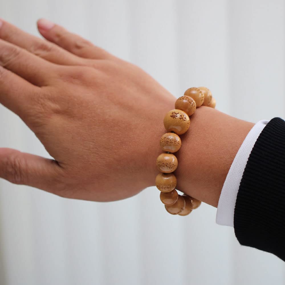 Amazon.co.jp: 数珠ブレスレット 般若心経彫り 約12ミリ 柘植 【腕輪