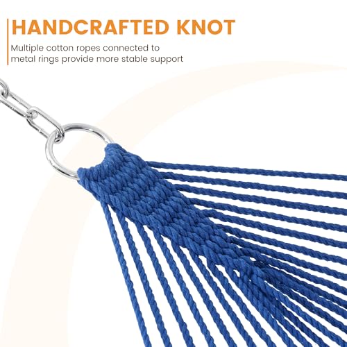 Image of Lazy Daze Hammocks 12FT Double Rope Hammocks, 2 Person Hand Woven Cotton Hammock with Spreader Bar for Outside, Patio, Poolside, FIT 13-15 FT Stand, Max 450 Lbs, Blue, 141 x 57 inches
