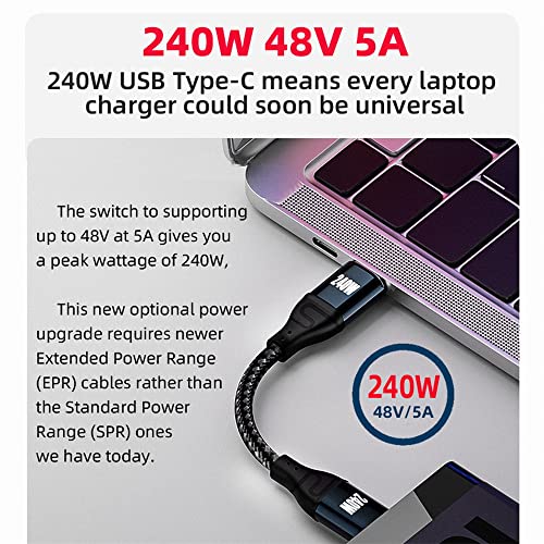 NFHK USB-C 240W Type-C Cable 480Mbps 48V 5A Low Profile Angled 90 Degree Compatible with USB2.0 100W Charging for Laptop Tablet Phone 100cm - Image 4