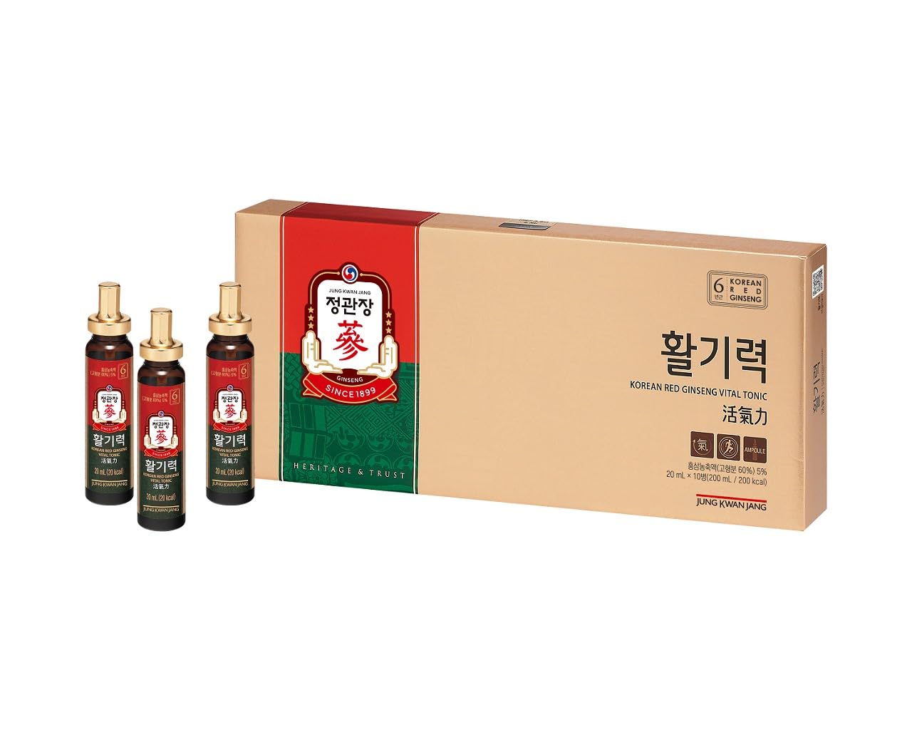 JungKwanJang | Korean Red Ginseng Vital Tonic Gift Set (20ml x 10 Bottles) | Panax Ginseng Energy Shot | Caffeine Free | Immune Support, Blood Circulation | Natural Herbs, Vitamins & Minerals