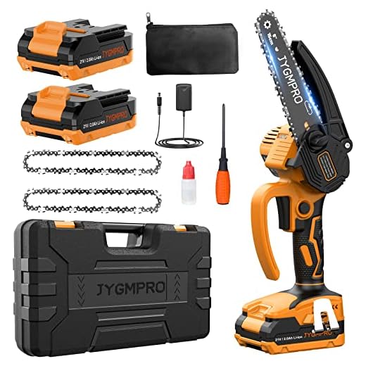 JYGMPRO Mini Motosierra Bateria 6 Pulgadas, Motosierra Inalámbrica con Motor sin Escobillas e Incluye 2 Baterías 2.0Ah, 2 Cadenas, 10m/s Velocidad Cadena, Para Cortar Ramas Y Madera En El Jardín