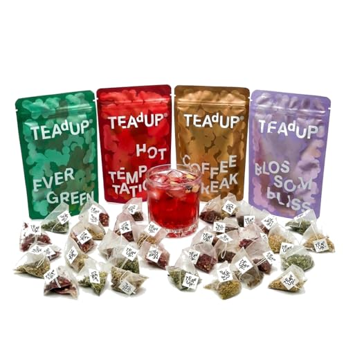 TEAdUP Gin Botanicals Starterset Signature XL 40 BoozyBags für Gin & Tonic 4 Signature-Sorten Aromabeutel mit Gurke Minze Lavendel Rose Himbeere Chili & Kaffee Kakao