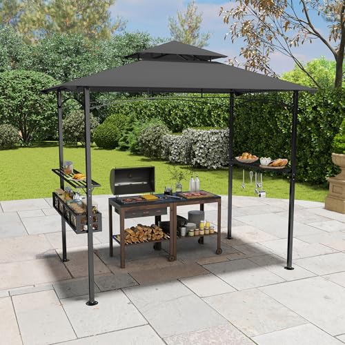 Yunvin Barbecue Gazebo BBQ Grill Shelter with Vented Roof Serving Shelf Storage Hooks and Sturdy Metal Frame Pavilion Barbecue Canopy for Outdoor Garden 93.6x60.2x98.4 Gray