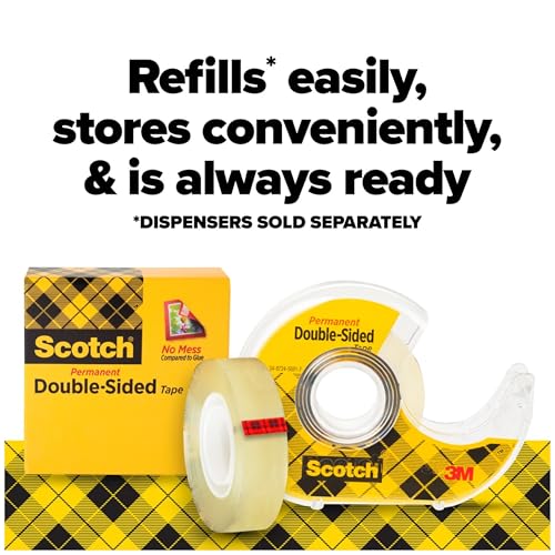 Scotch Double Sided Tape, 1/2 in x 900 in, Permanent, 2 Boxes/Pack (665-2PK) - image 7