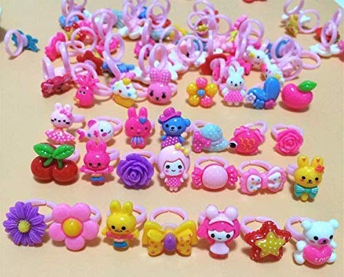Rubela Girls Kids Cartoon Play Toy Finger Rings Birthday Gift in Pink Heart Shape Suitable 2-10 yrs 2