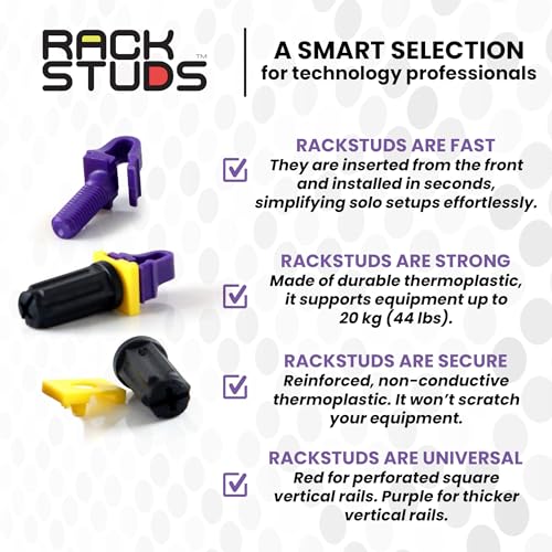 Image of Rackstuds P20 Series II - Server Rack Screws 20-Pack | Cage Nut Replacement Purple 3.2mm /0.126 inch | A Faster, Easier Solution for Rack mounting Gear in 19 inch Racks with Square Punched Vertical Rails