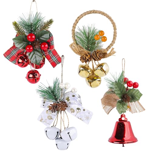 MrMrKura Jingle Bells Christmas Tree Decorations Outdoor Indoor, Set of 4 Christmas Ornaments Ball Craft Bells Gifts for Home/Holiday Party