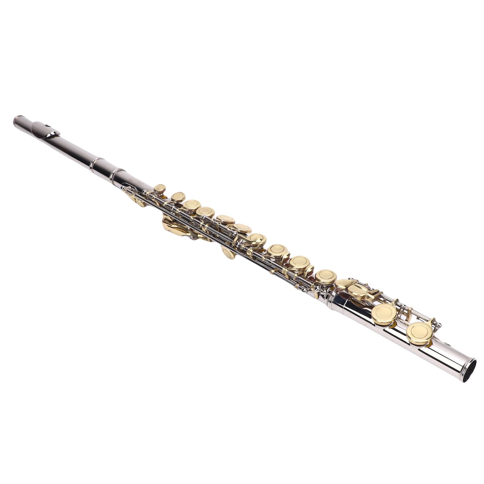 Eujgoov Flauta C de Orificio Cerrado con Teclas G Desplazadas y E Divididas, Cuproníquel, Ideal para Principiantes y Profesionales, Flauta de 16 Teclas con Accesorios Completos