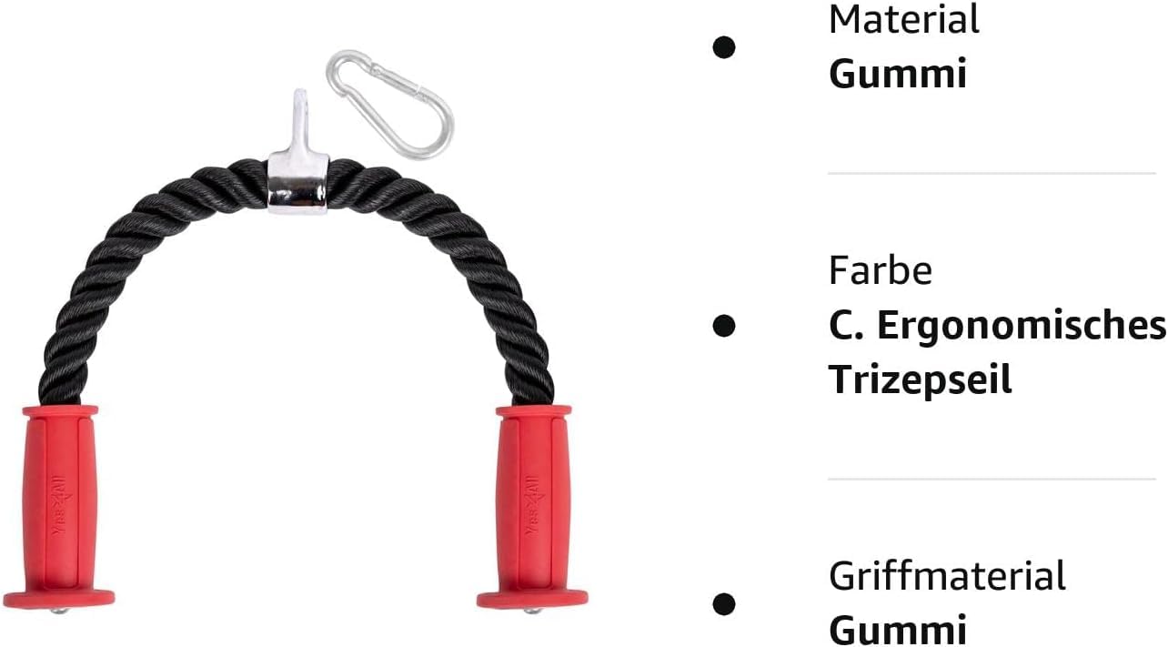 Yes4All Accesorio de cable de cuerda de tríceps de lujo, 27 y 36 pulgadas, accesorios para máquina de ejercicio, sistema de polea, cuerda extraíble para gimnasio con mosquetón, pasador de carga de 1