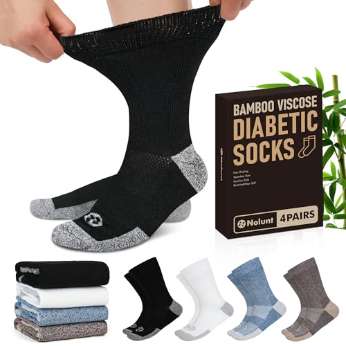 NOLUNT Diabetic Socks for Men,4 Pairs Crew Diabetic Neuropathy Socks for Men 9-11 10-13(Dark...