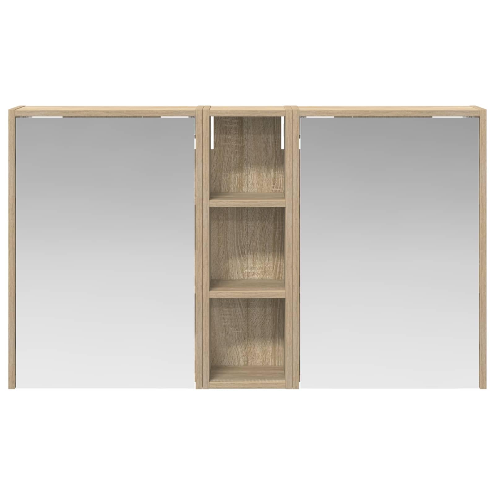 Set di 3 armadietti da bagno, in legno, 106 x 16 x 62,5 cm, con illuminazione a LED, montaggio a parete, vano portaoggetti e specchio bidirezionale, per mobili da bagno, mobiletto sottolavabo