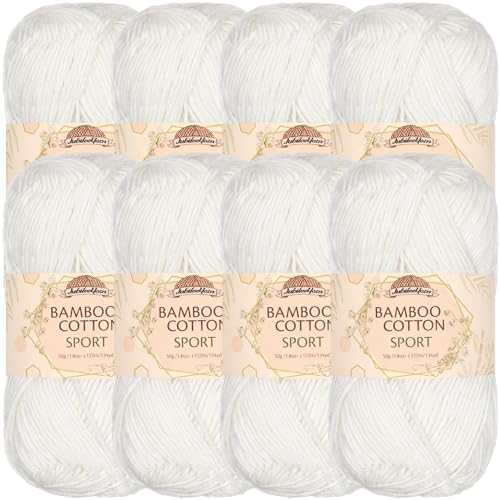 Image of JubileeYarn Bamboo Cotton Sport Yarn - 50g /Skein - Cotton White - 8 Skeins