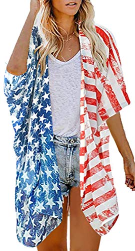 Image of Women's Floral Print Puff Sleeve Kimono Cardigan Loose Cover Up Casual Blouse Tops 2026