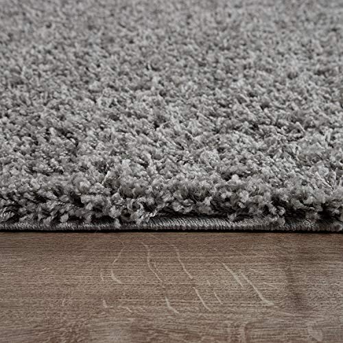 Alfombra Shaggy De Pelo Alto Y Largo Gran Espesor del Hilo En Gris Brillante Liso, tamaño:140x200 cm