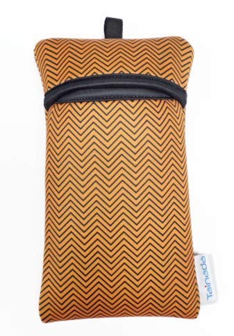 Image of Neoprene Neck Cell Phone Sleeve Bag Pouch w / Clip (Chevron Orange Black)