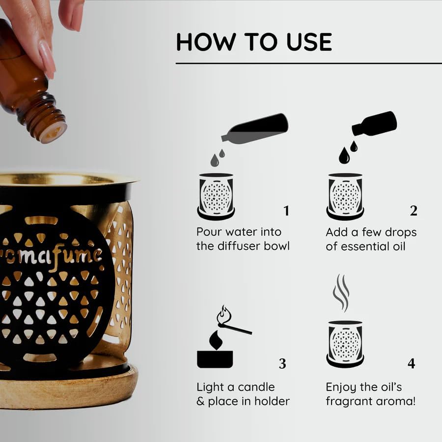 Flower of Life Essential Oil Burner with 10ml Oil & Candle, Aromafume image 5