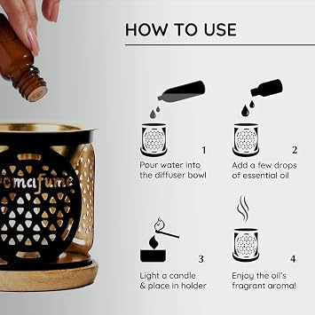 Aromafume Flower of Life Essential Oil Burner | Oil Diffuser with Candle | Brass | Use for Essential, Aroma & Diffuser Oil, Yoga, Meditation, Home Fragrance | with Surprise 10ml Essential Oil