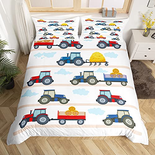 Juego de ropa de cama para niños y bebés, tractores, vehículos de excavadora, juego, juego de funda de edredón de microfibra suave con 2 fundas de almohada