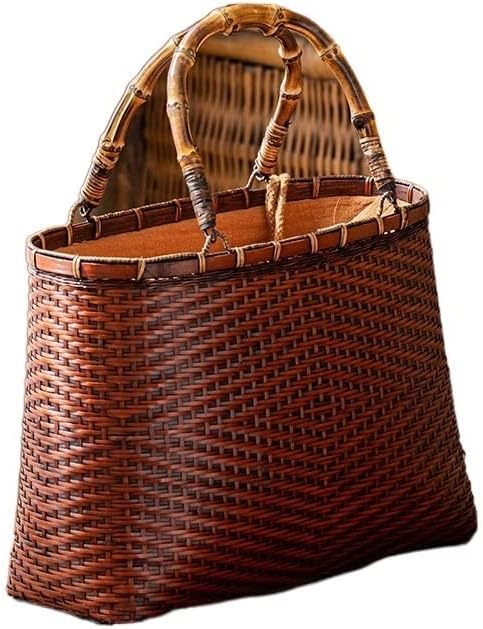 YSJX kitchen&bedroom Storage Accessories 1 Pack Retro Japanese Handmade Bamboo Bag Holiday Leisure Bamboo Bag Literature and Art Youth Tea Ceremony Storage Handbag Bag (Color : B 33x15x35cm)