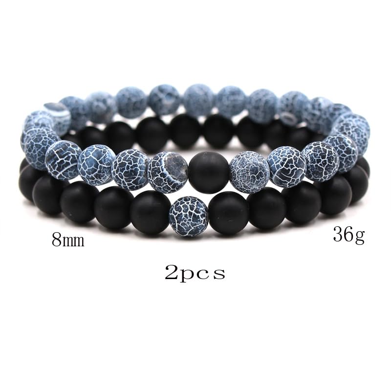 FORUBUS 2Pcs Lava Rock Beaded Stretch Bracelets, Tiger Eye Turquoise Natural Stone Beads Bracelet Used As Essential Oil Diffuser for Women Men Yoga Meditation Aromatherapy Jewelry - Image 3