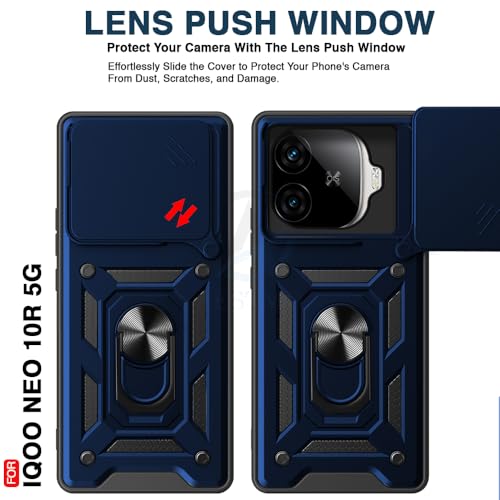 Image of AESTMO Tough Armor iQOO Neo 10R 5G Bumper Back Case Cover | Ring Holder & Sliding Camera Shield Cover | 360 Degree Protection Back Case Cover for iQOO Neo 10R 5G (Blue)