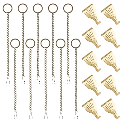 Image of Picture Hanging Kit 10Pcs Rail Hooks with 10Pcs Chains, Metal Picture Display Hanging System for Wall Pictures, Exhibition(Bronze+Gold, 20CM)