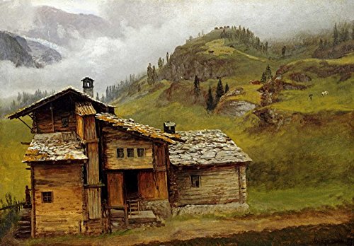 Maison de montagne affiche sur toile de Bierstadt pour salon cosy