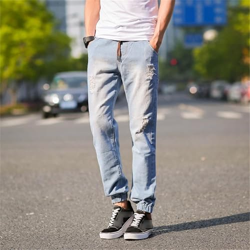 Fashion Drawstring Hip Hop Jeans for Men Casual Lightweight Joggers Denim Pants Washed Street Jean Trousers4
