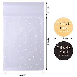100 Packs Self Sealing Cellophane Treat Bags 5x7 Inches, Searik 4 Mils Resealable Plastic Pastry Cookie Bags with Thank You Labels for Party Gift Giving Bakery Candy Cookie Chocolate