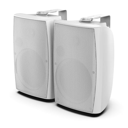 STUDIOFINIX Altavoces pasivos para exteriores de 8 pulgadas, 600 W, clasificación IP44, impermeable, conexión con cable, emparejamiento estéreo TWS, altavoces de montaje en pared para todo tipo de