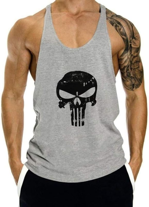 Gym Vest for Men Sleeveless Tshirt for Boys Breathable for Skull Gym Vest Lightweight Men Sleeveless T Shirts for Printed Comfortable Gym Wear for Men Vests for Men L2597 0015 (4XL, Gry_PLN)