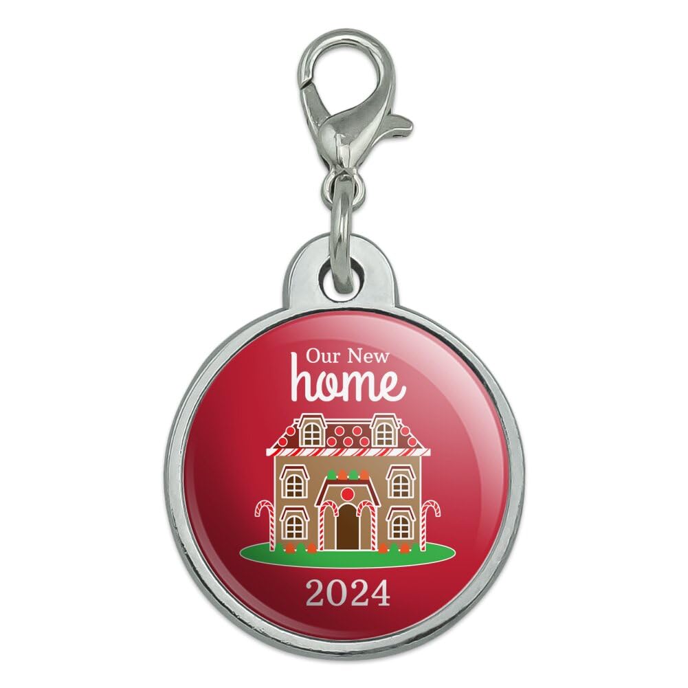 Our New Home 2024 Gingerbread House on Red Chrome Plated Metal Pet Dog Cat ID Tag - Small