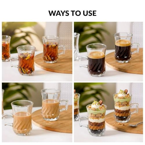 Image of Nestasia Set of 6 Transparent Glass Tea Cups (150ml Each) - Swirl Embossed Durable & 100% Food-Safe Coffee Mugs | Perfect for Coffee, Tea, Hot & Cold Beverages