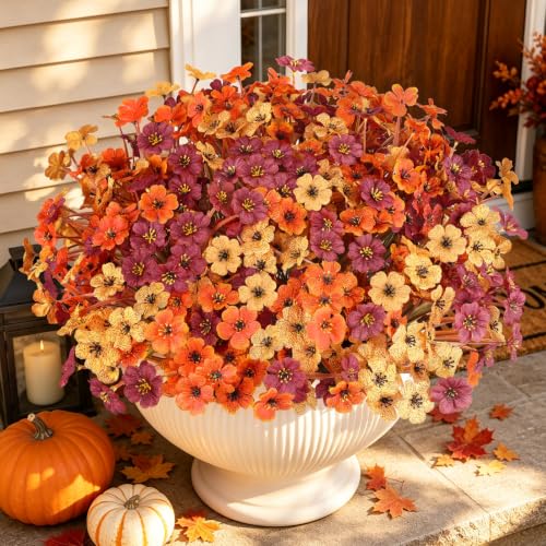 Image of AmyHomie 20 PCS Artificial Fall Flowers for Outdoors, Orange Fake Mums