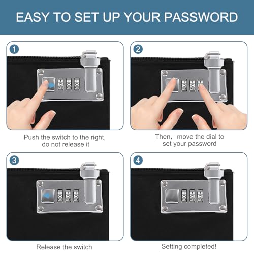 2Pcs Lockable Money Bag, 5.3 x 8.3 Inches Cash Bag with Lock, Nylon Locking Bank Pouch Portable Travel Money Pouch, Jewelry, Passports, Medicine, Credit Cards (Black & Grey)4