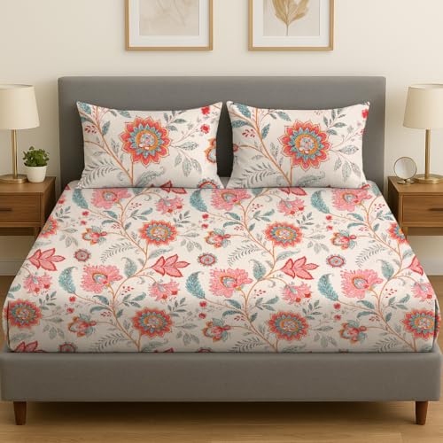 Image of Amazon Brand - Umi Double Bedsheet 90x100 Inches with 2 Pillow Covers | Brushed Microfiber Cotton | 144 TC Premium Bed Linen | Comfortable & Durable Bedding for Bedroom (Pink, Double)
