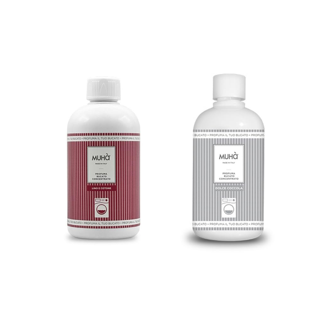Confezione di Due Profumatori Concentrati per Bucato, Profumo Intenso e Duraturo, 400ml - Lino e Cotone + Dolce Coccola, Totale 800ml, Freschezza Lunga Durata