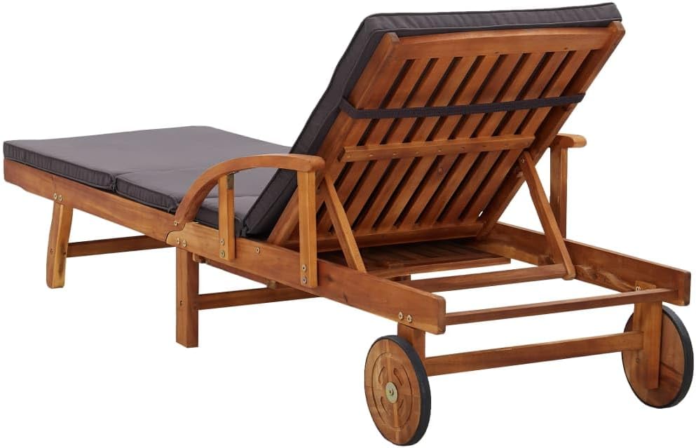 Sun Lounger with Cushion,Backyard Chaise,Napping Loungers,Comfortable Loungers,Portable Loungers,Patio Lounge Chair,Adjustable Backrest and Footrest,for Patios,Pools,Lawns,Camping,Solid Acacia Wood