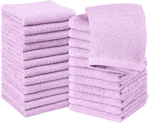 Image of Utopia Towels 24 Pack Cotton Washcloths Set, 100% Ring Spun Cotton, Premium Quality Flannel Face Cloths, Highly Absorbent and Soft Feel Fingertip Towels, Lavender