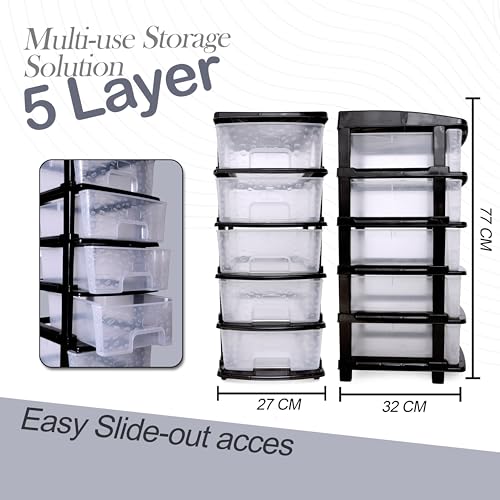 Image of Plastic Modular Drawer Storage Chest Of Drawers Organizer Storage Box, Large Stomo Racks For Multipurpose Anti-slip Shoes Organizers (Transparent, 5 Layer)