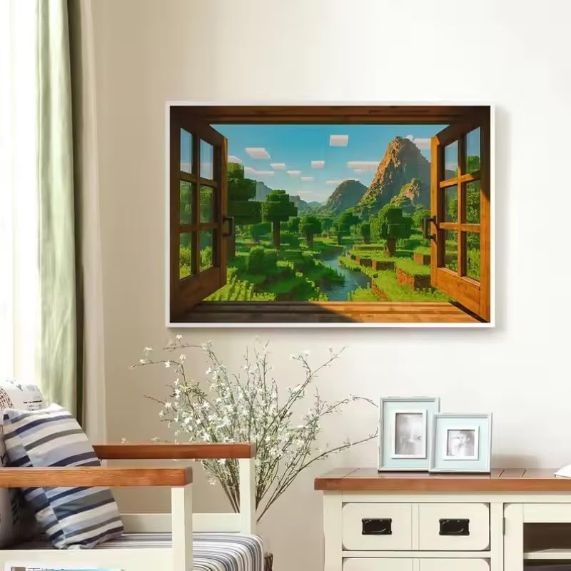 MAIMANG 1 x obraz na płótnie, Pixel Sandbox plakat do gier wideo, sztuka ścienna (60 x 90 cm, ramka wewnętrzna)